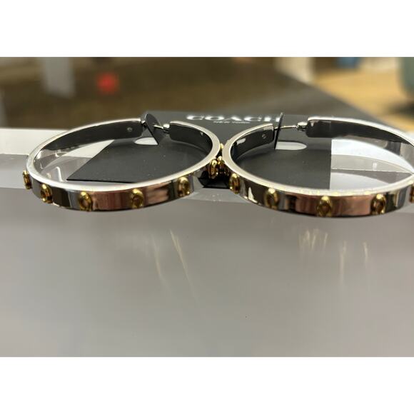 Coach Signature Logo Two-Tone Hoop Earrings – Silver & Gold C Motif - Picture 4 of 5